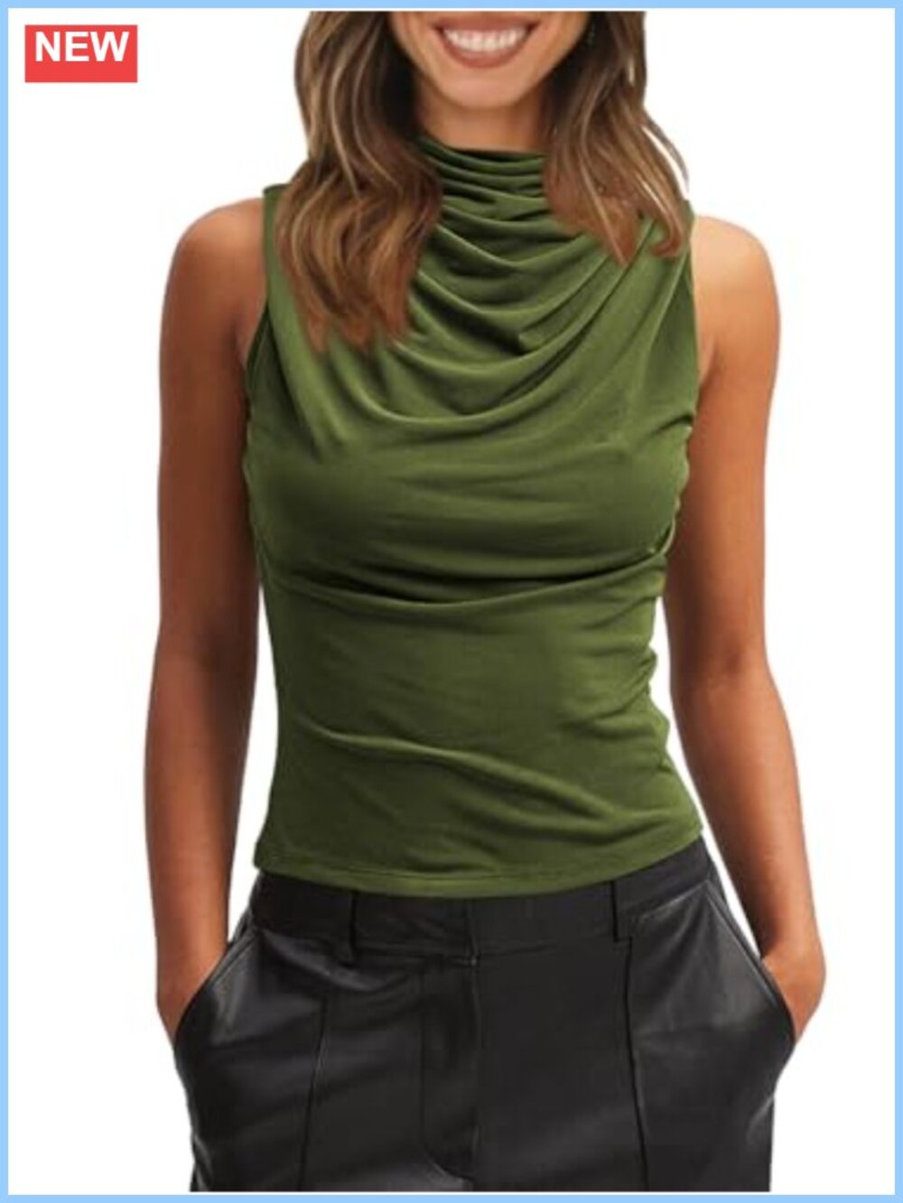 Mock Neck Slim Fit Sleeveless Tank Top Casual Summer Bodycon